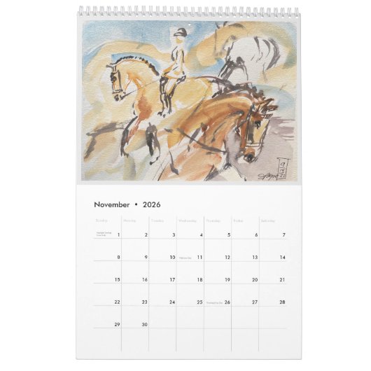 Calendrier mural 2023 avec Equine Art original (Nov 2026)