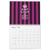 Calendrier Mural 2025 Monthly KEEP CALM Fuchsia Stripes Your Text (Feb 2027)