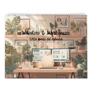 Calendrier mural 2026 Chats de bureau scandinaves