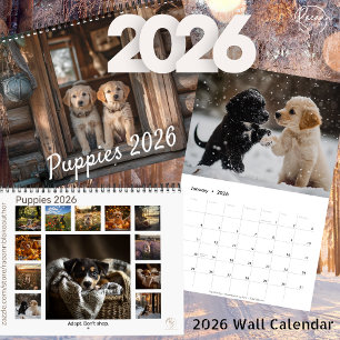 Calendrier mural 2026 pour chiots