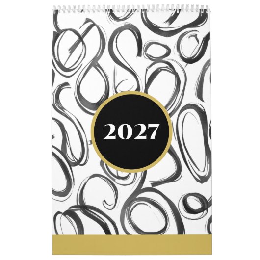 Calendrier mural abstrait moderne noir or 2027 (Protection)