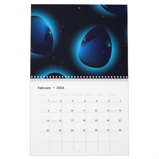 Calendrier Mural Alien dans l'espace (Feb 2026)