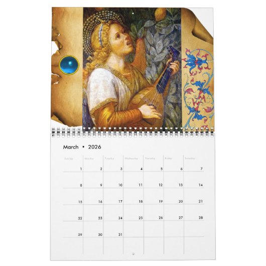 CALENDRIER MURAL ANGELS MUSICAUX COLLECTION D'ART FIN (Mar 2026)