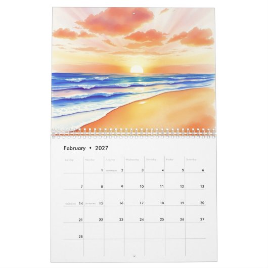 Calendrier mural aquarelle 2025 (Feb 2027)