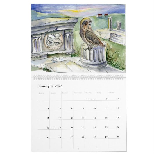 Calendrier Mural Aquarelles 2015 d'imaginaire de zodiaque de hibou (Jan 2026)