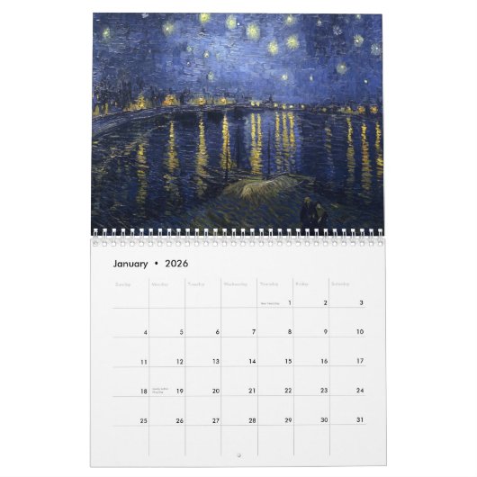 Calendrier Mural Art de Van Gogh (Jan 2026)