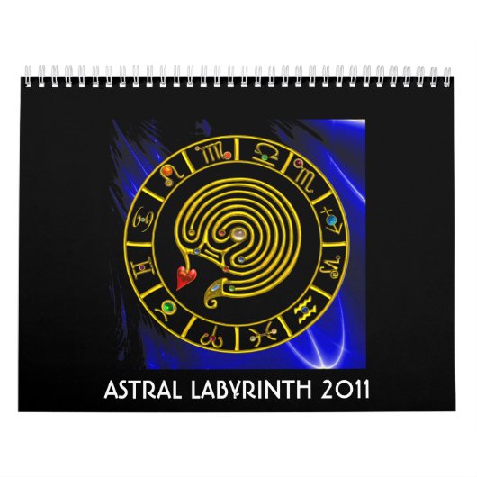 Calendrier Mural ASTRAL LABYRINTH GOLD ZODIAC CHART Astrologie (Protection)
