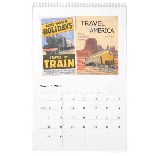 CALENDRIER MURAL AVIONS, TRAINS ET AUTOMOBILES (Mar 2026)