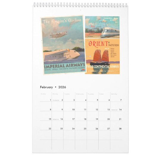 CALENDRIER MURAL AVIONS, TRAINS ET AUTOMOBILES (Feb 2026)