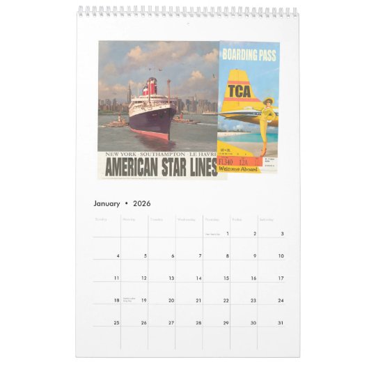 CALENDRIER MURAL AVIONS, TRAINS ET AUTOMOBILES (Jan 2026)