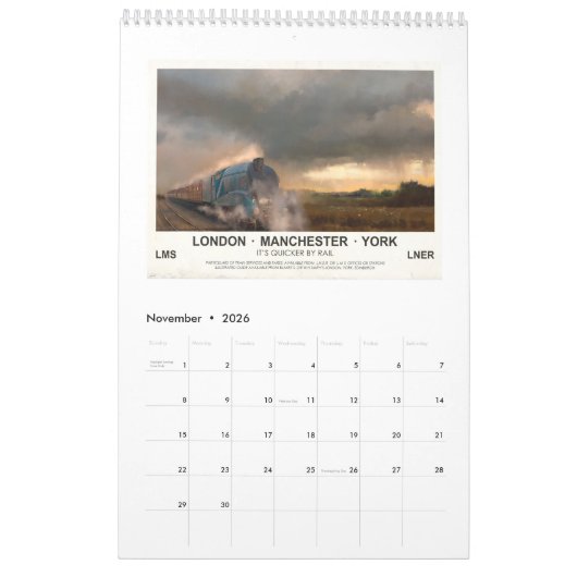 CALENDRIER MURAL AVIONS, TRAINS ET AUTOMOBILES (Nov 2026)