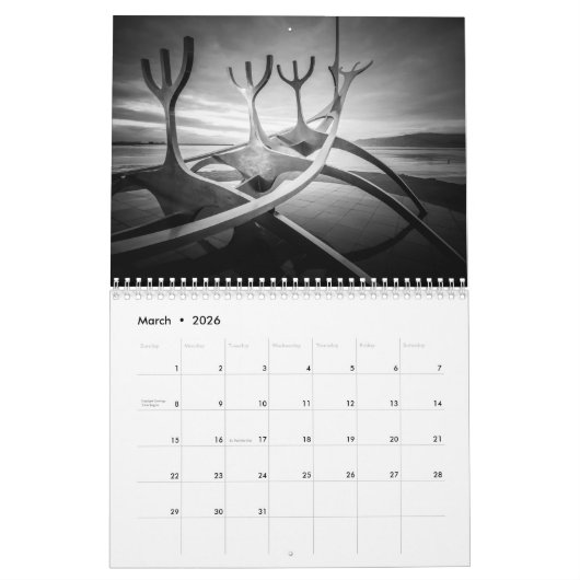 Calendrier Mural B&W Islande (Mar 2026)