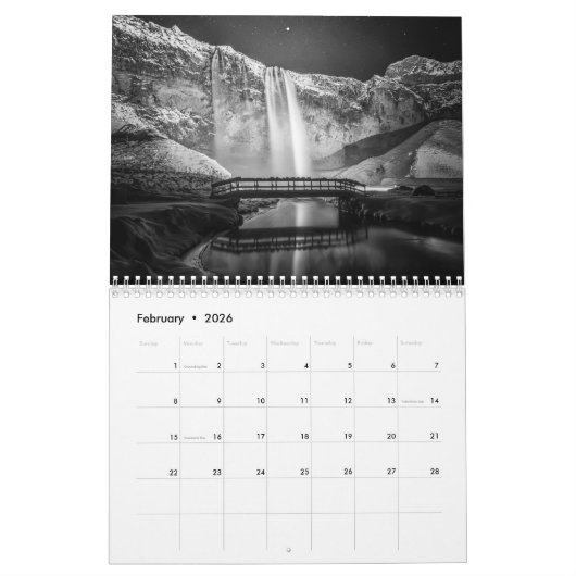 Calendrier Mural B&W Islande (Feb 2026)