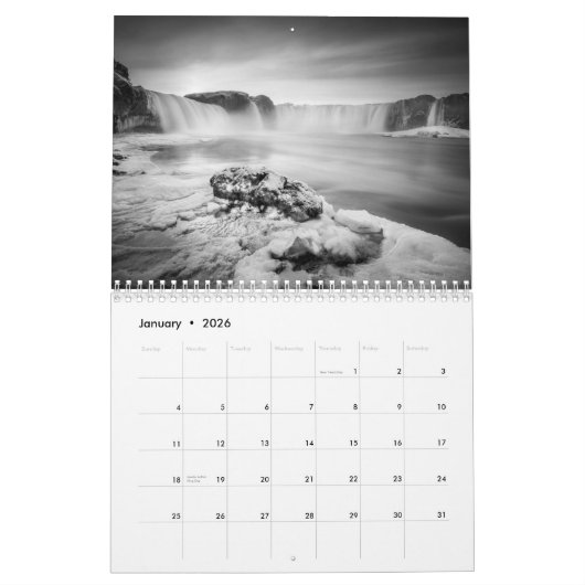 Calendrier Mural B&W Islande (Jan 2026)