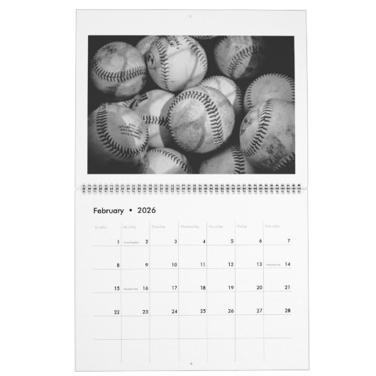 Calendrier Mural Balles en noir et blanc (Feb 2026)