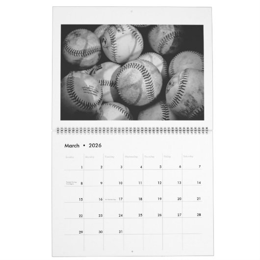 Calendrier Mural Balles en noir et blanc (Mar 2026)