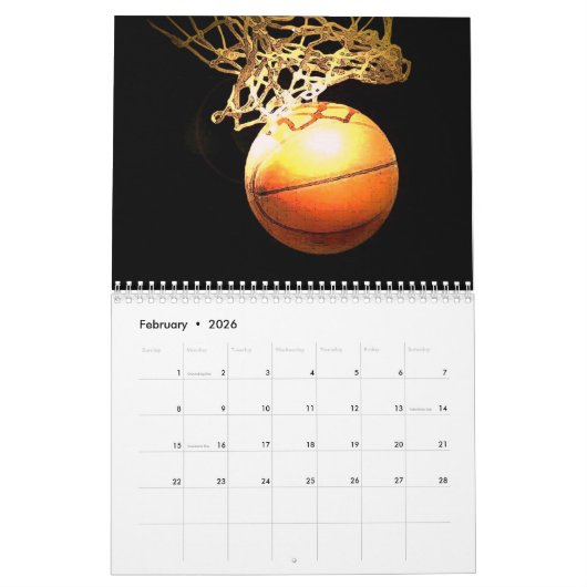 Calendrier Mural Basket-ball (Feb 2026)