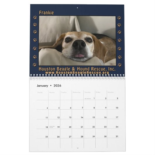 Calendrier mural Beagle 2025 (Jan 2026)