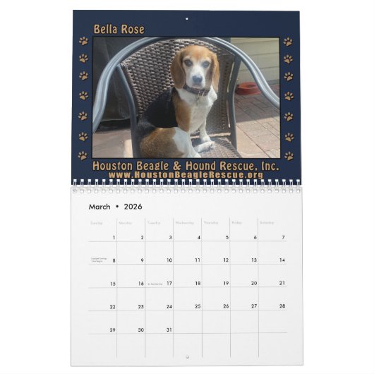 Calendrier mural beagle 2025 (Mar 2026)