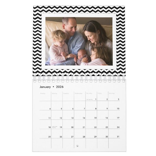 Calendrier Mural Black White Chevron Custom Photo Collage 24-Image (Jan 2026)