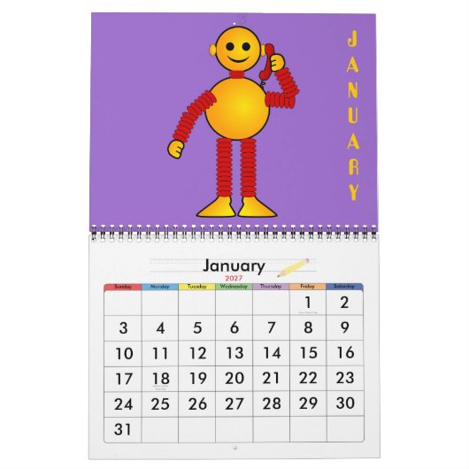 Calendrier Mural Caricature de science-fiction pour robots (Jan 2027)