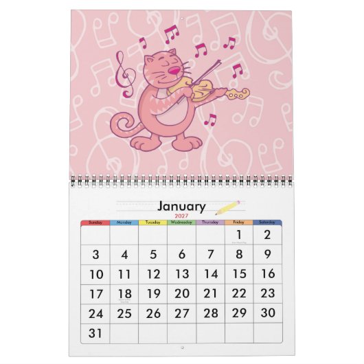 Calendrier Mural Chat rose avec Violon (Jan 2027)