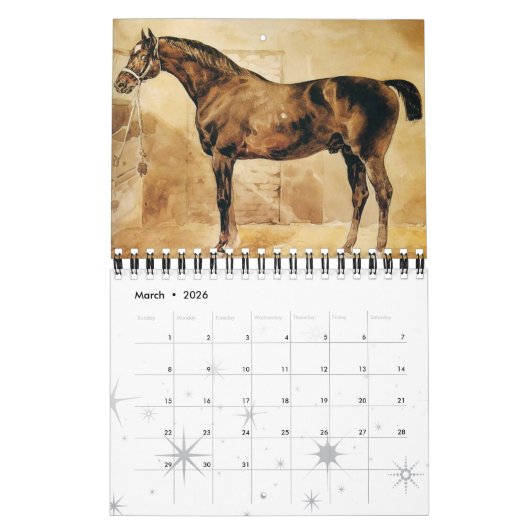 Calendrier Mural CHEVAUX COLLECTION D'ART FIN 2014 Peintures Dessin (Mar 2026)
