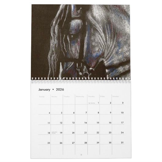 Calendrier Mural Chevaux, l'art de Nancy J. Bailey (Jan 2026)