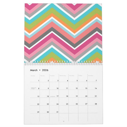 Calendrier Mural Chic Girly Motifs - Vous pouvez changer la date (Mar 2026)