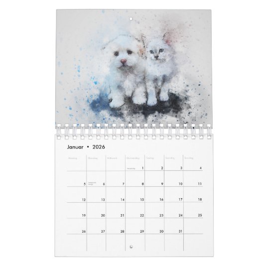Calendrier Mural Chiens et numériques art (Jan 2026)
