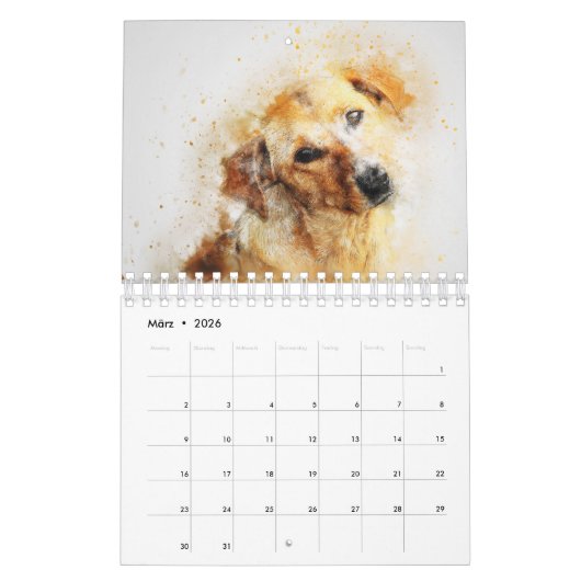 Calendrier Mural Chiens et numériques art (Mar 2026)