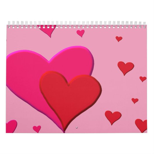 Calendrier Mural Coeurs rouges et roses de Valentine (Protection)