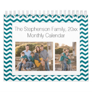 Calendrier Mural Collage photo personnalisé Chevron turquoise 24 im