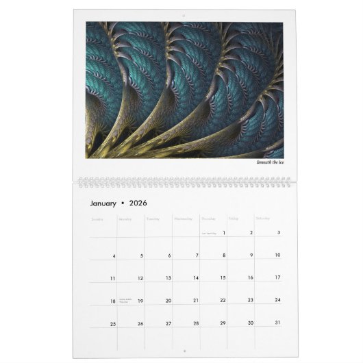 Calendrier Mural Collection bleue Fractales Abstraites 2026 (Jan 2026)