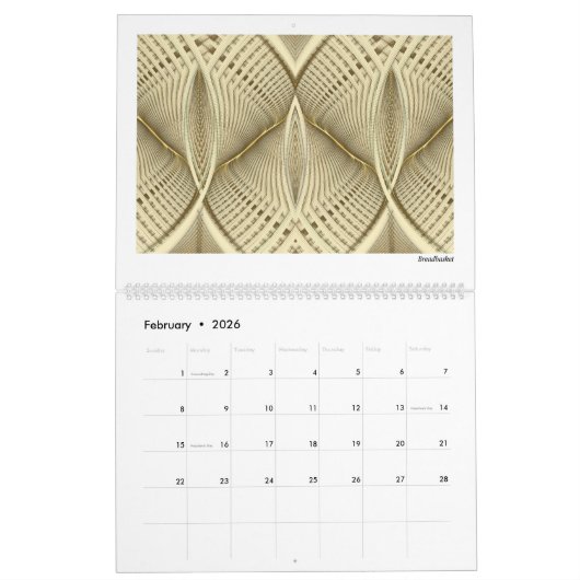 Calendrier Mural Collection Jaune Fractales Abstraites 2026 (Feb 2026)