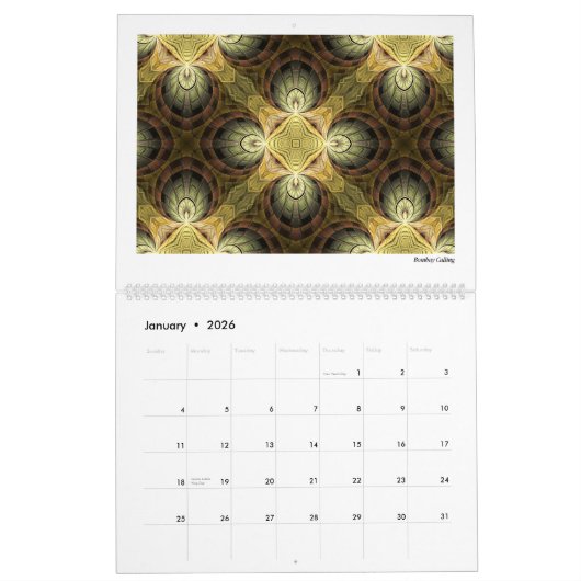 Calendrier Mural Collection Jaune Fractales Abstraites 2026 (Jan 2026)