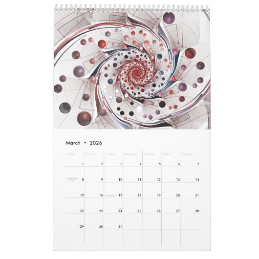 Calendrier Mural conception abstraite fractale (Mar 2026)