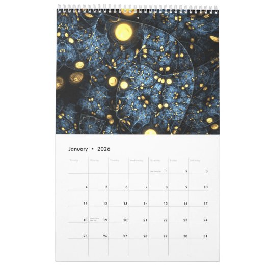 Calendrier Mural conception abstraite fractale (Jan 2026)