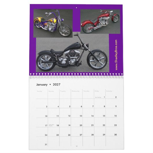 Calendrier Mural Couperets classiques de taille moyenne de moto (Jan 2027)