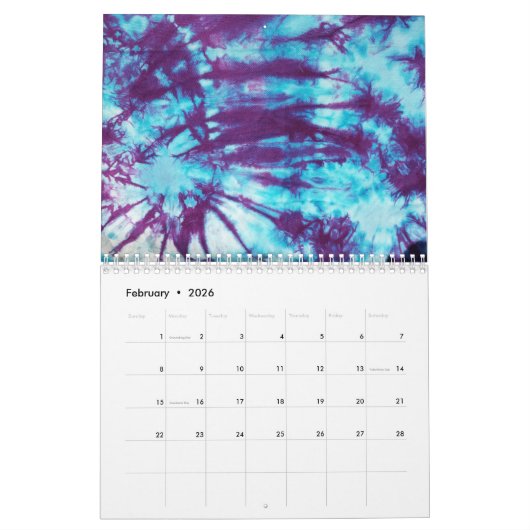 Calendrier Mural Cravate-Dye (Feb 2026)