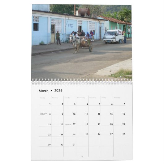 Calendrier mural Cuba (Mar 2026)