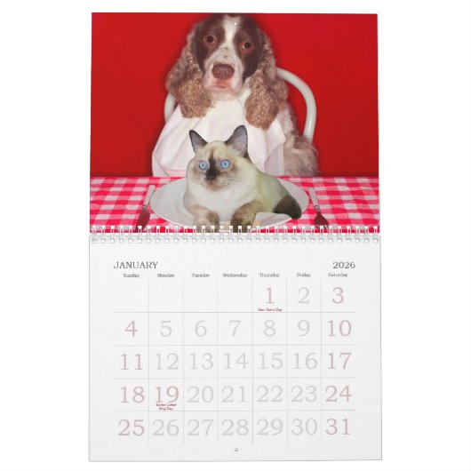 Calendrier mural de broyeur de chat (Jan 2026)