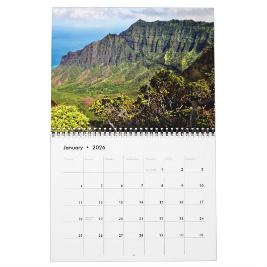 Calendrier mural de Kauai (Jan 2026)