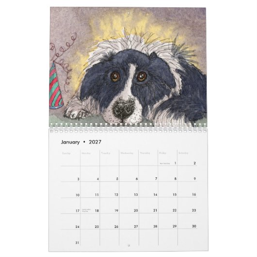Calendrier mural de la vie de border collie (Jan 2027)