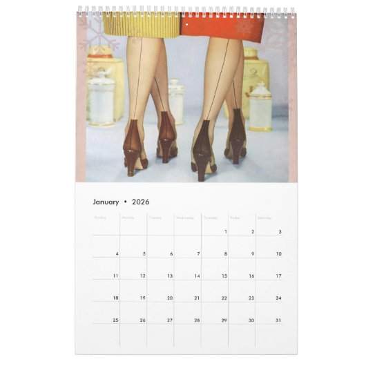 calendrier mural de style des années 1940 (Jan 2026)