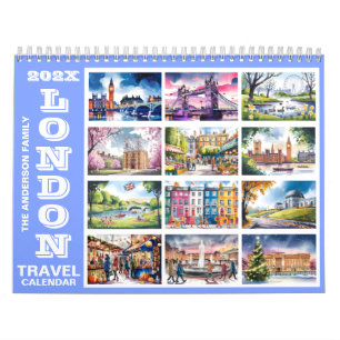 Calendrier mural de voyage à Londres aquarelle 202
