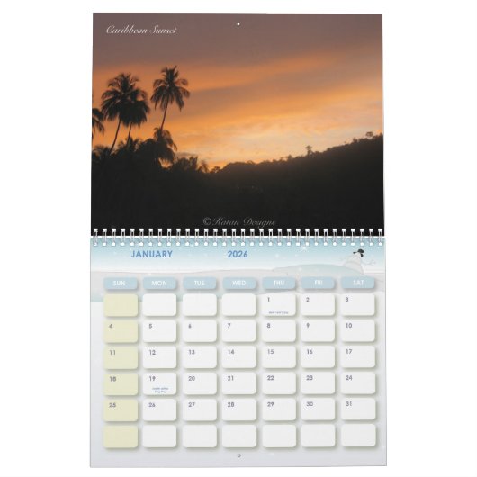 Calendrier mural des Caraïbes (Jan 2026)