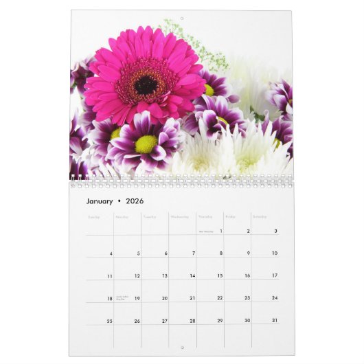 Calendrier mural des fleurs roses (Jan 2026)