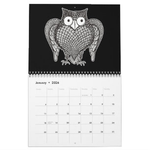 Calendrier Mural Dessin de croquis de hibou