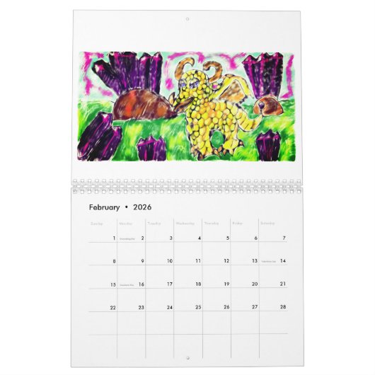 Calendrier Mural Dragon et pierres gemmes (Feb 2026)